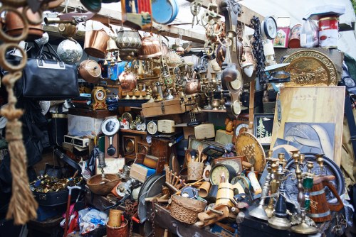 Various office items being sorted for clearance
